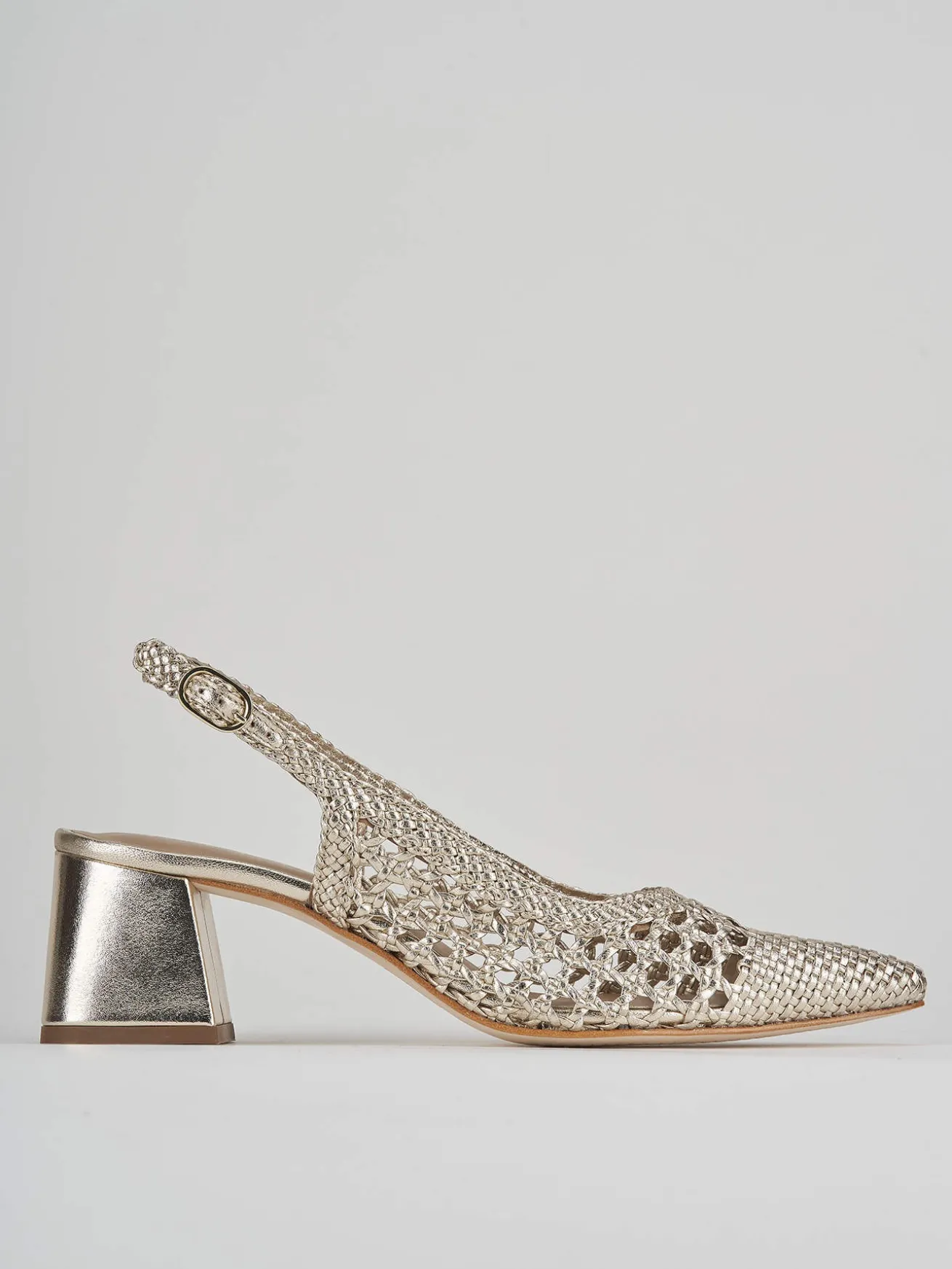 Slingback tacco 5cm pelle oro