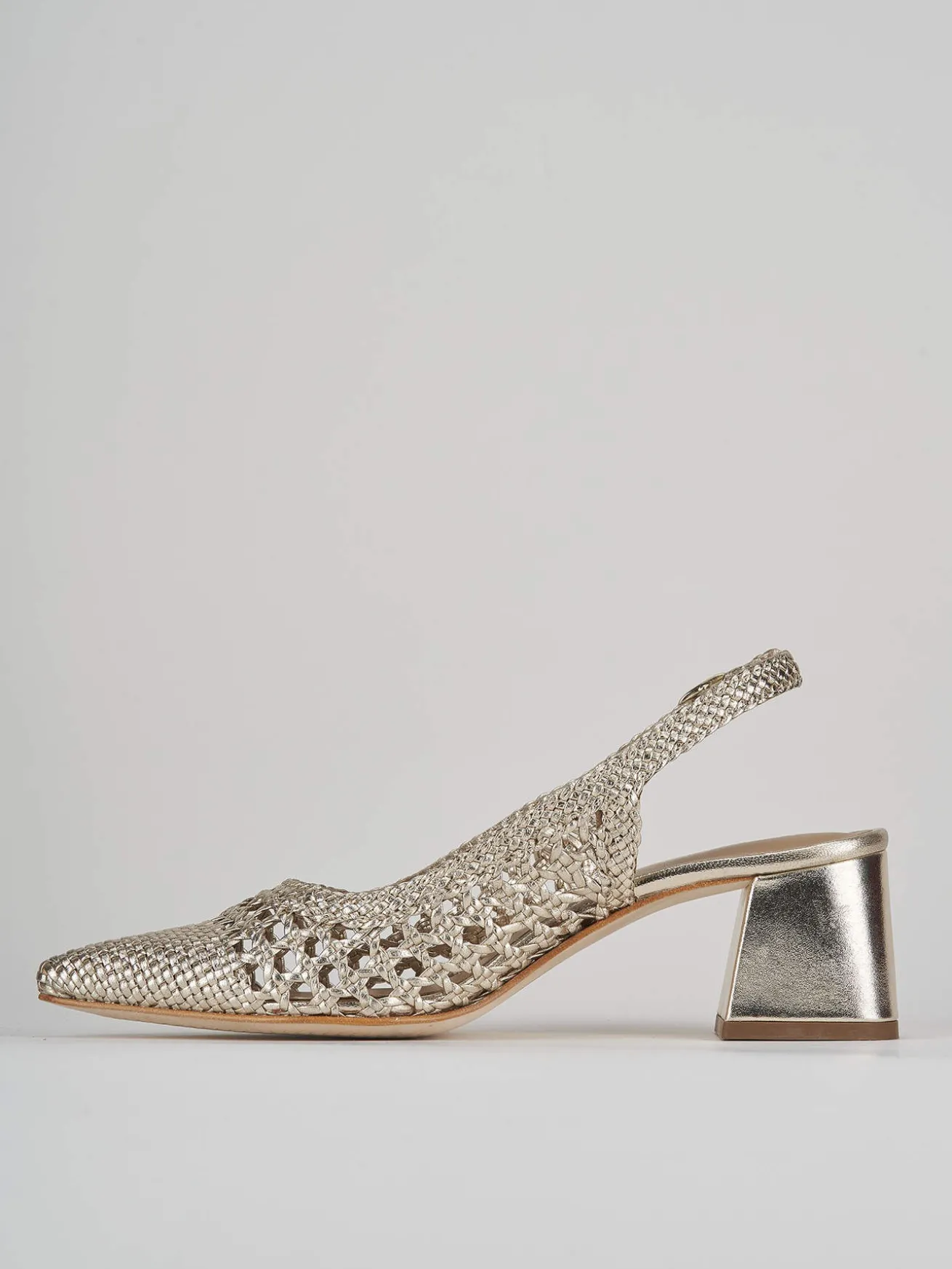 Slingback tacco 5cm pelle oro