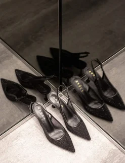 Slingback tacco 6cm pelle nero