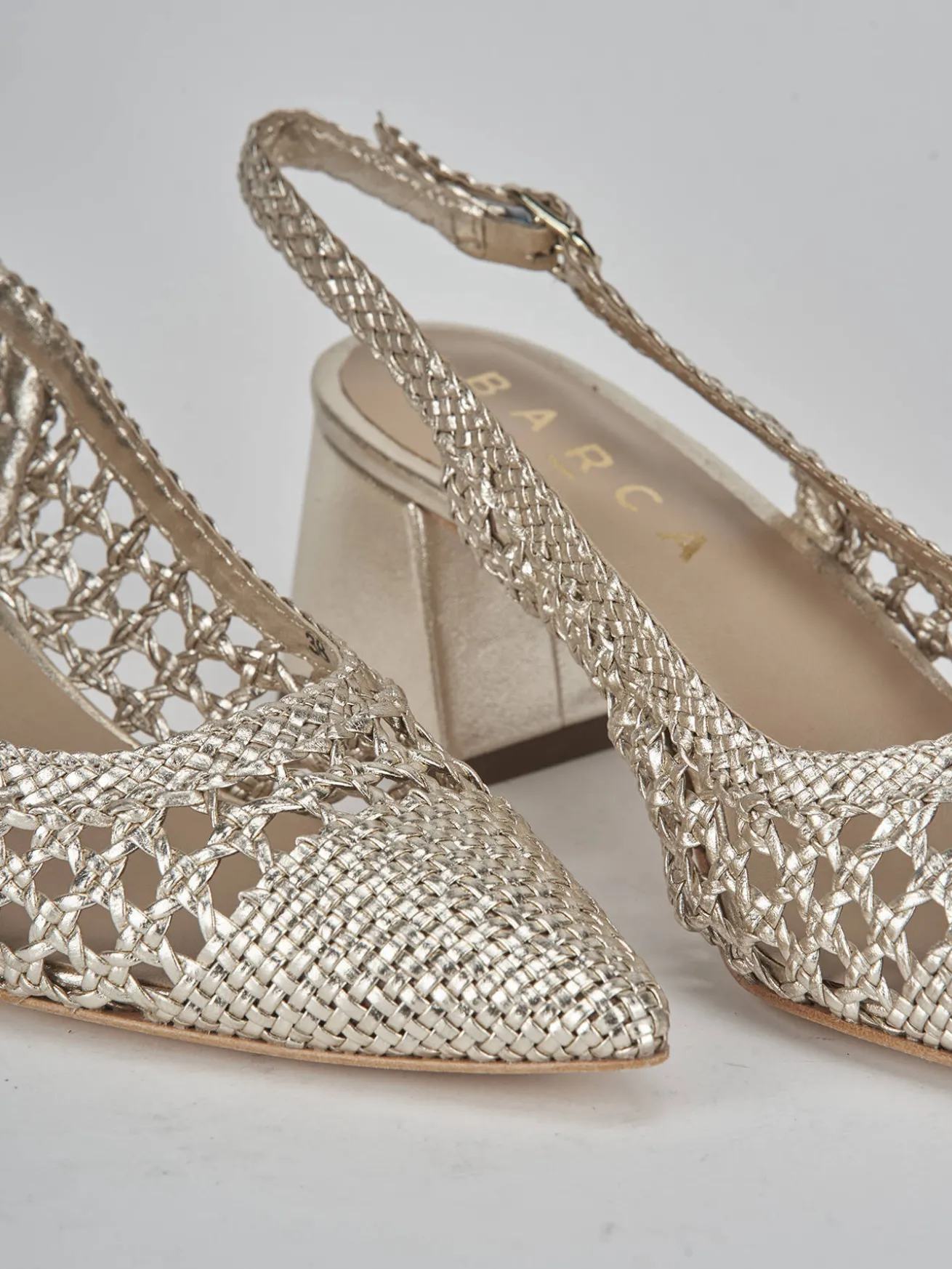 Slingback tacco 5cm pelle oro