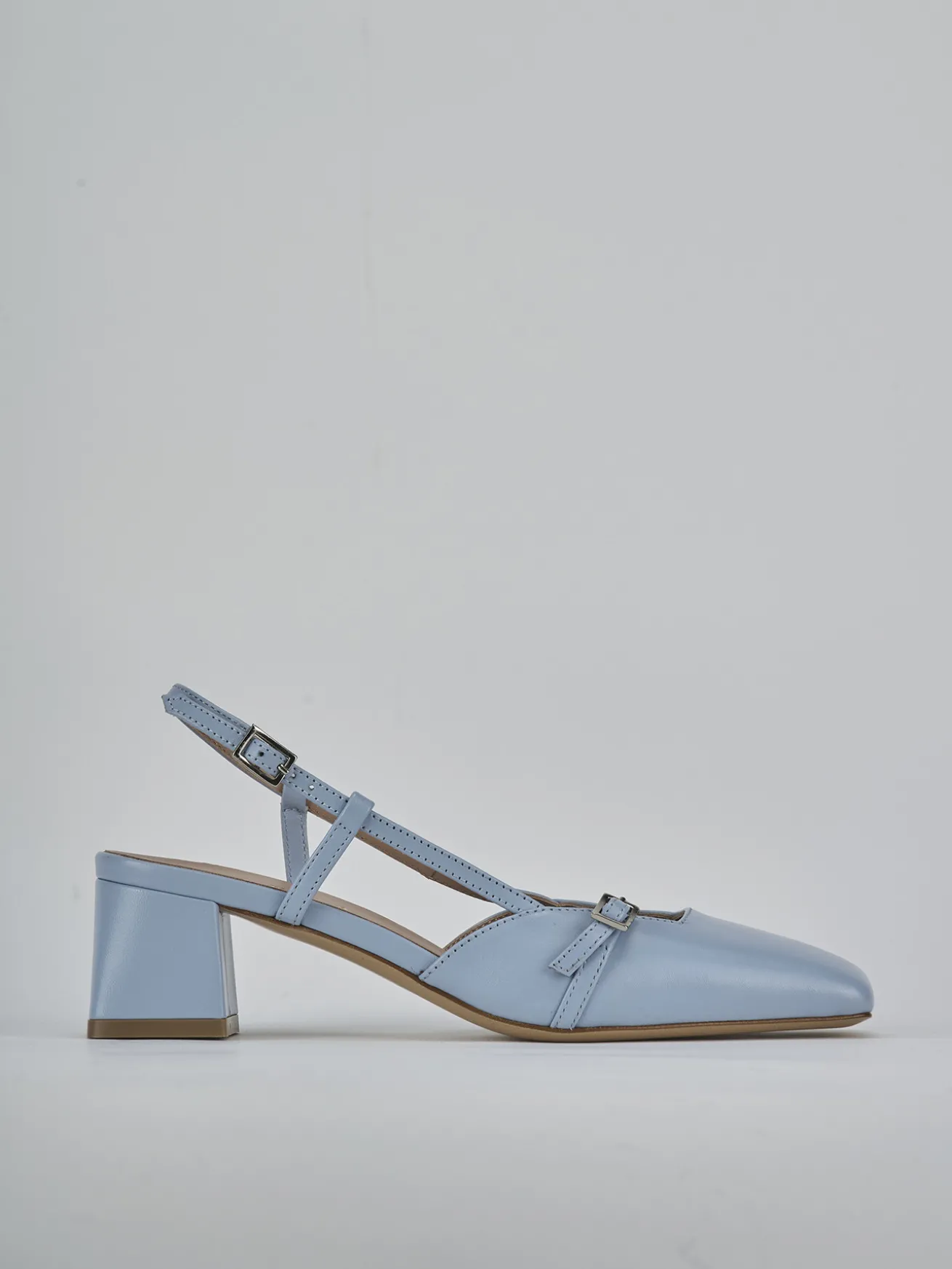 Slingback tacco 5cm pelle azzurro