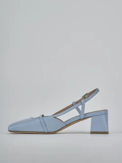 Slingback tacco 5cm pelle azzurro
