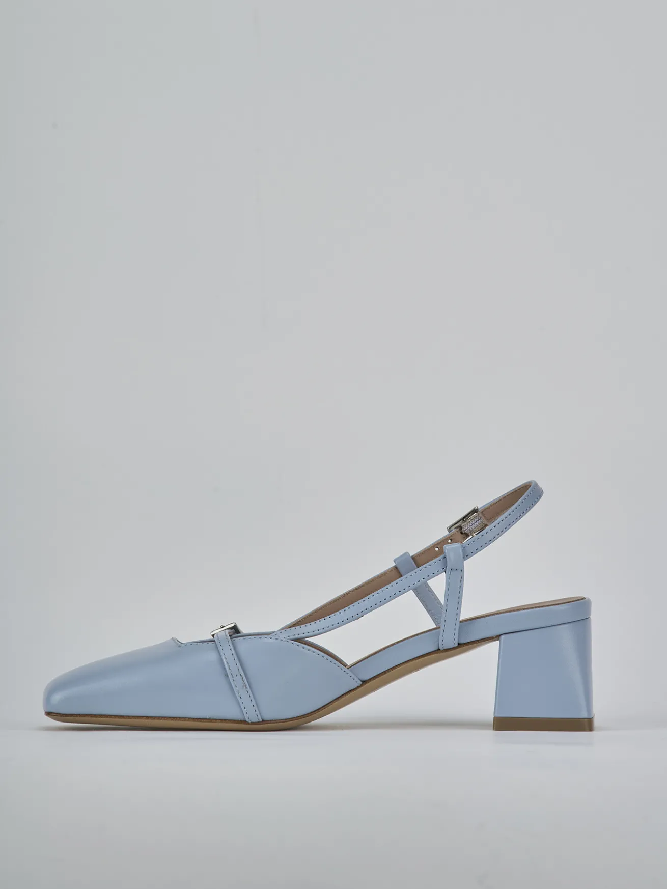Slingback tacco 5cm pelle azzurro