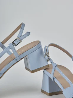 Slingback tacco 5cm pelle azzurro