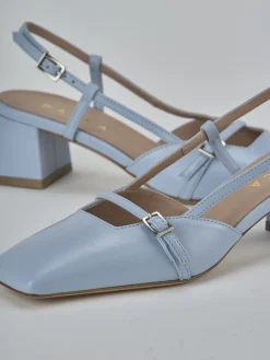 Slingback tacco 5cm pelle azzurro