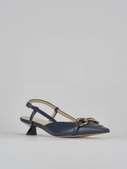 Slingback tacco 3cm pelle blu