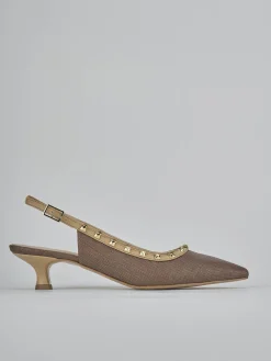 Slingback tacco 4cm pelle marrone