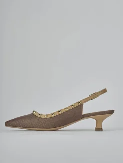 Slingback tacco 4cm pelle marrone