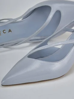 Slingback tacco 5cm pelle azzurro