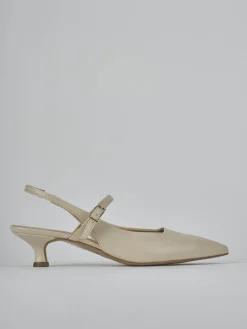 Slingback tacco 4cm pelle beige