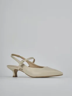 Slingback tacco 4cm pelle beige