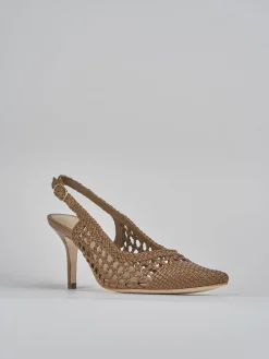 Slingback tacco 7cm pelle marrone