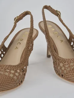 Slingback tacco 7cm pelle marrone
