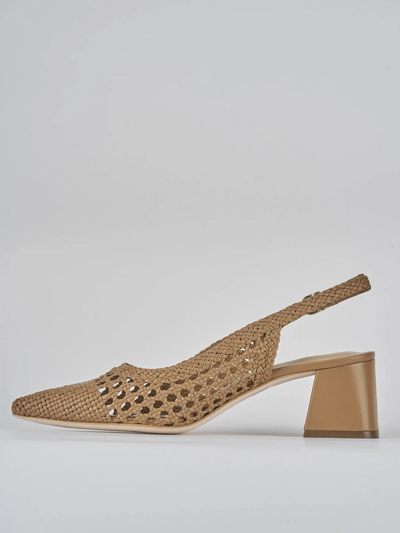 Slingback tacco 5cm pelle marrone