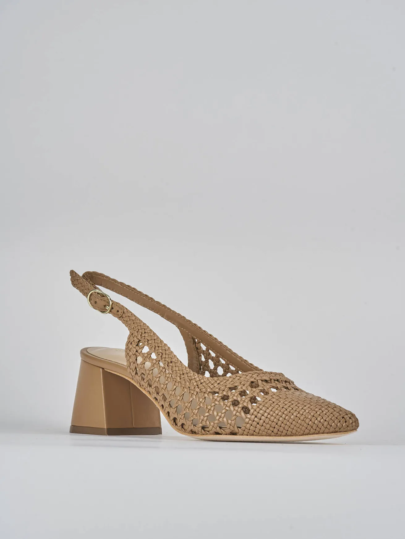 Slingback tacco 5cm pelle marrone