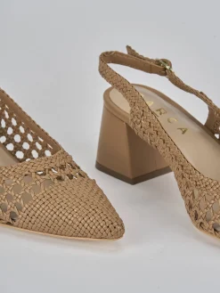 Slingback tacco 5cm pelle marrone