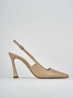 Slingback tacco 9cm pelle marrone