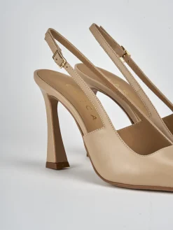 Slingback tacco 9cm pelle marrone