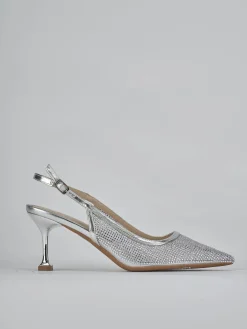 Slingback tacco 6cm pelle argento