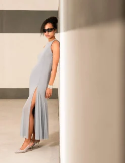 Slingback tacco 6cm pelle argento