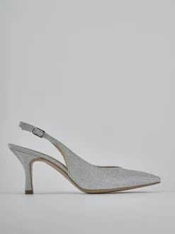 Slingback tacco 7cm pelle argento