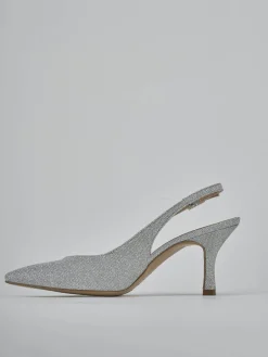 Slingback tacco 7cm pelle argento