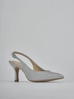 Slingback tacco 7cm pelle argento