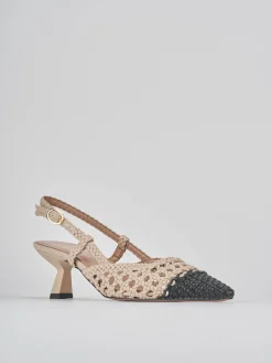 Slingback tacco 6cm pelle beige