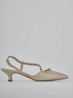 Slingback tacco 4cm pelle beige