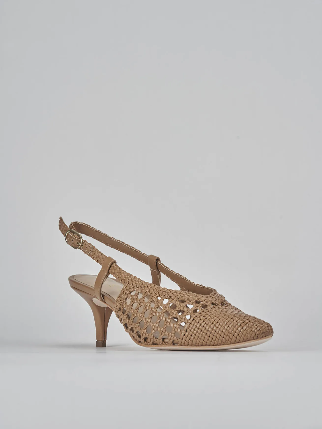 Slingback tacco 5cm pelle marrone