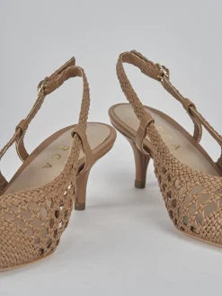 Slingback tacco 5cm pelle marrone