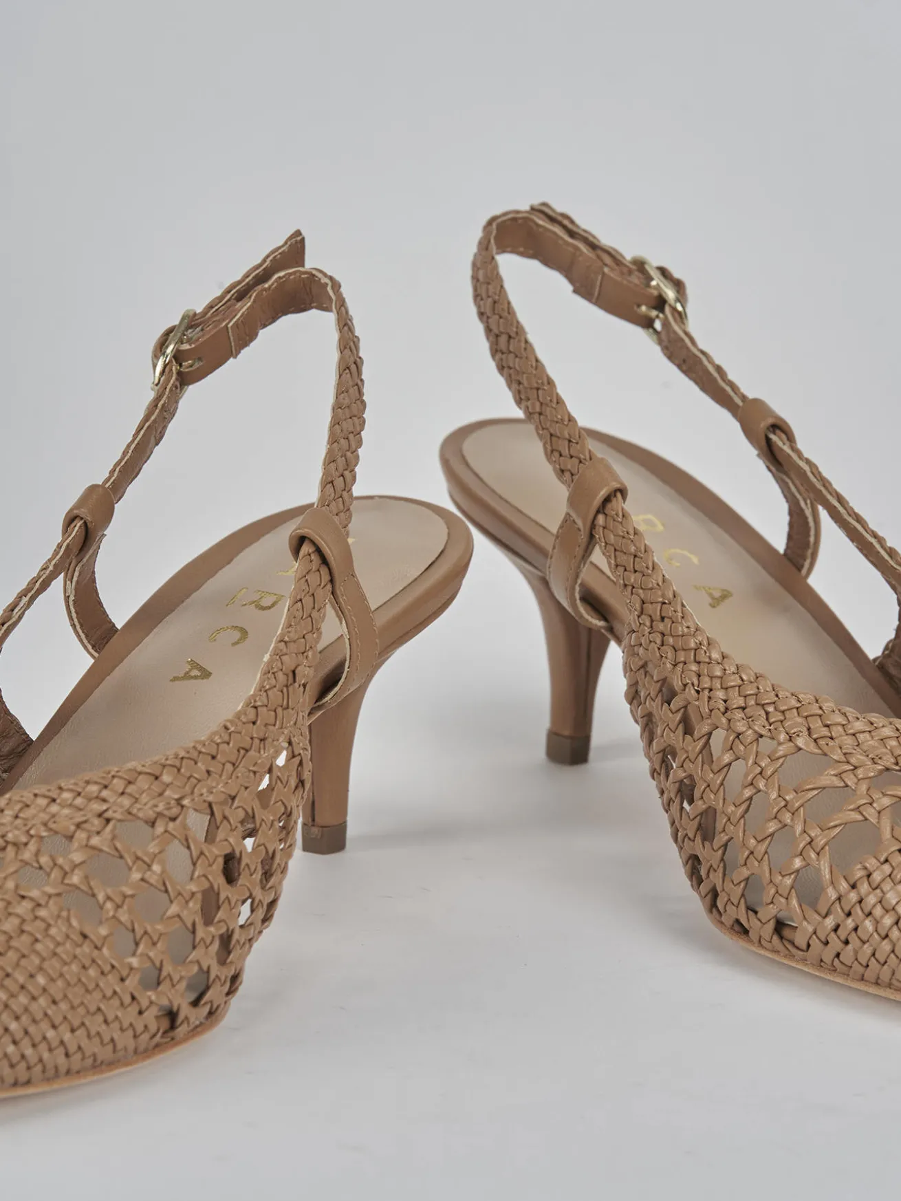 Slingback tacco 5cm pelle marrone