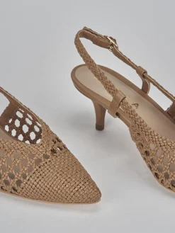 Slingback tacco 5cm pelle marrone