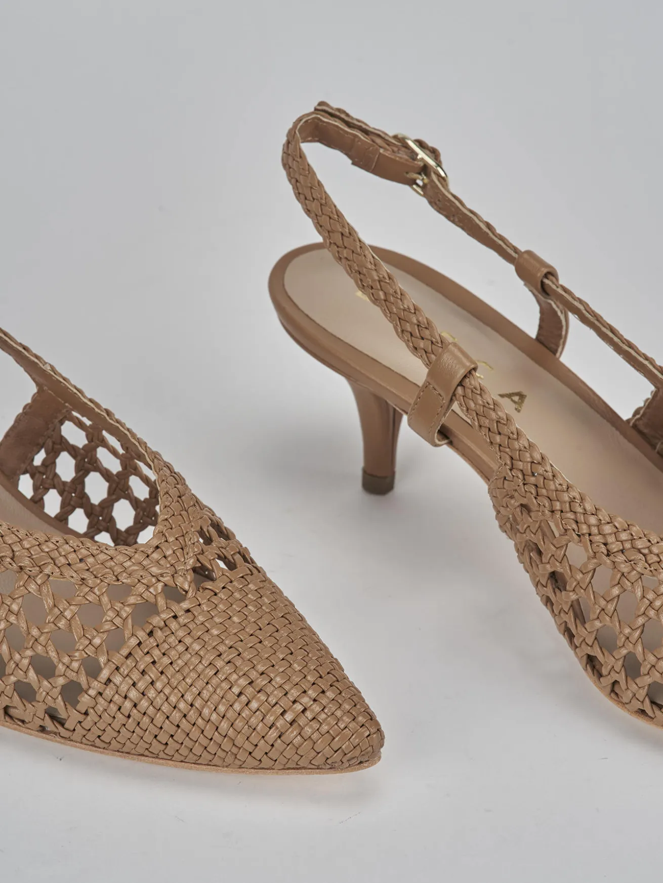 Slingback tacco 5cm pelle marrone