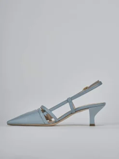 Slingback tacco 6cm pelle azzurro