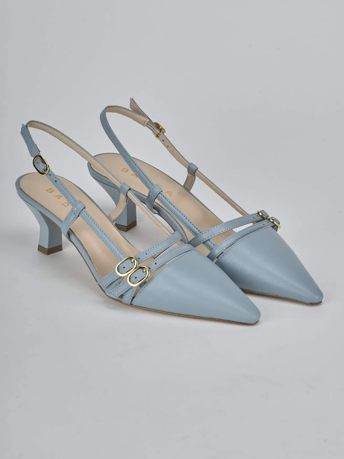 Slingback tacco 6cm pelle azzurro