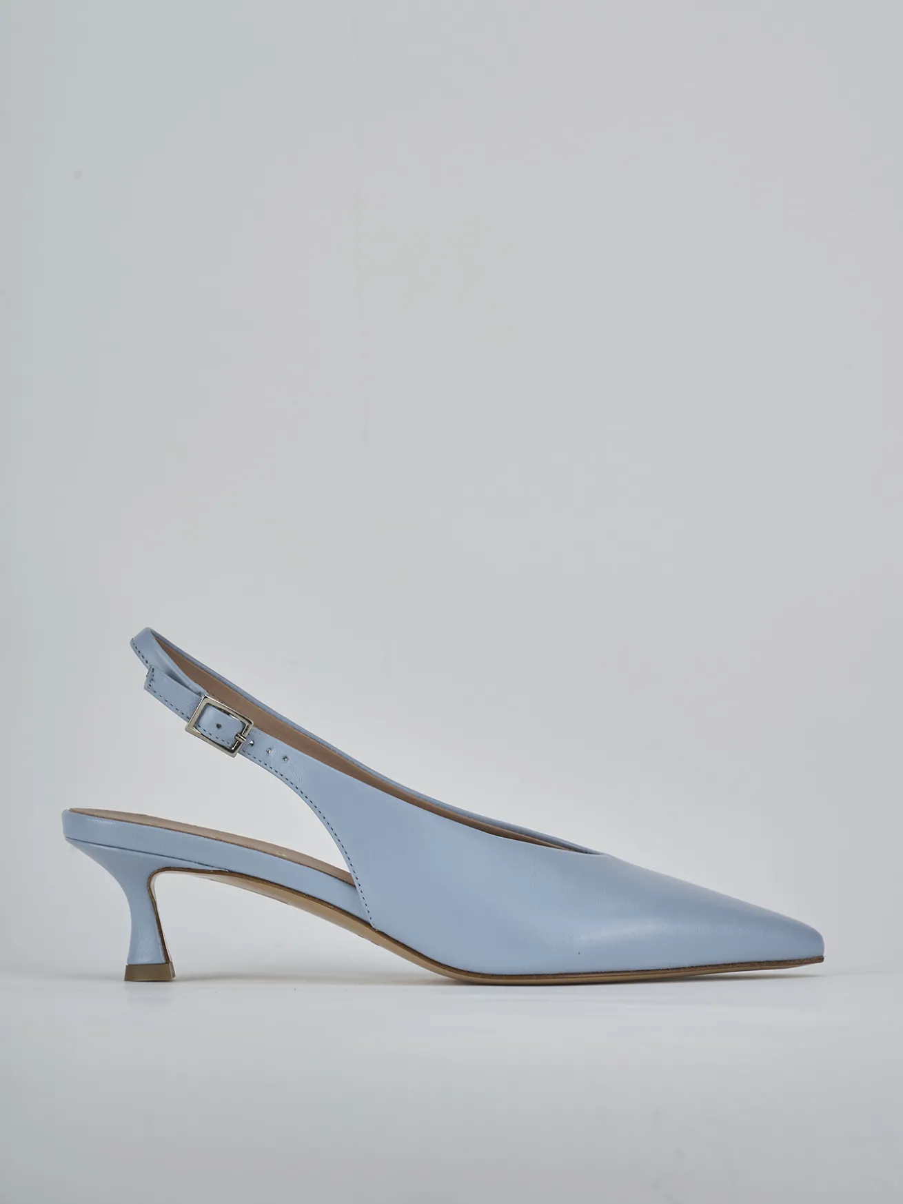 Slingback tacco 5cm pelle azzurro