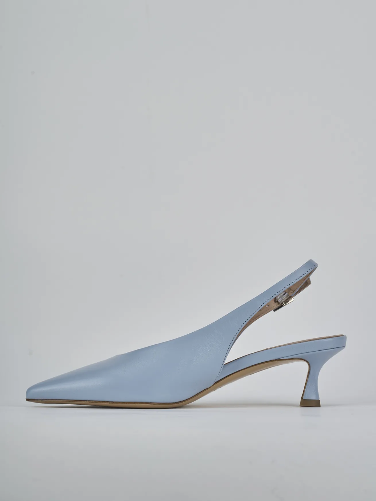 Slingback tacco 5cm pelle azzurro