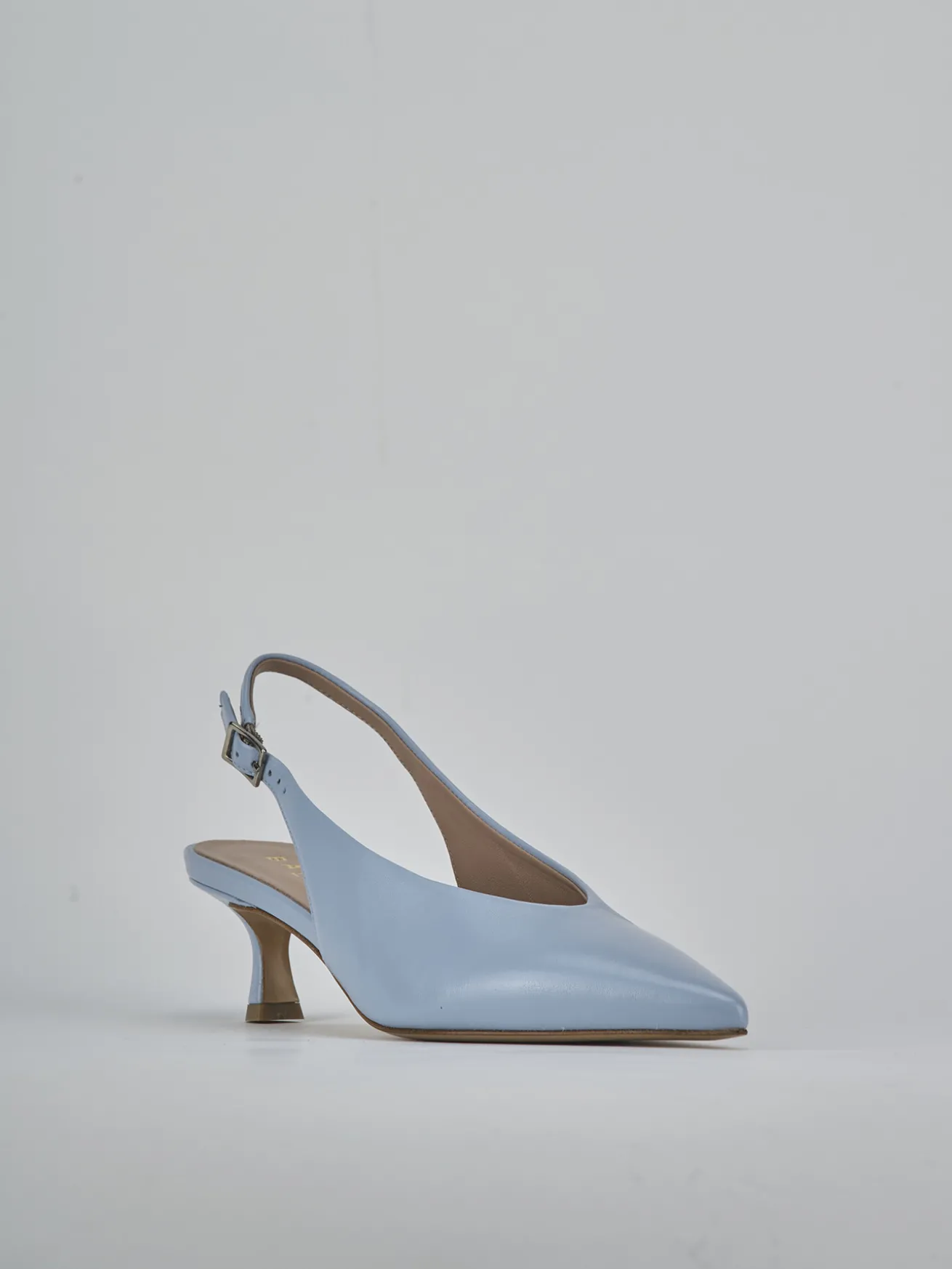 Slingback tacco 5cm pelle azzurro