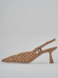 Slingback tacco 7cm pelle marrone