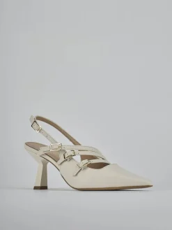 Slingback tacco 7cm pelle bianco