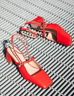Slingback tacco 5cm pelle rosso