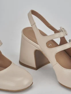 Slingback tacco 5cm pelle beige