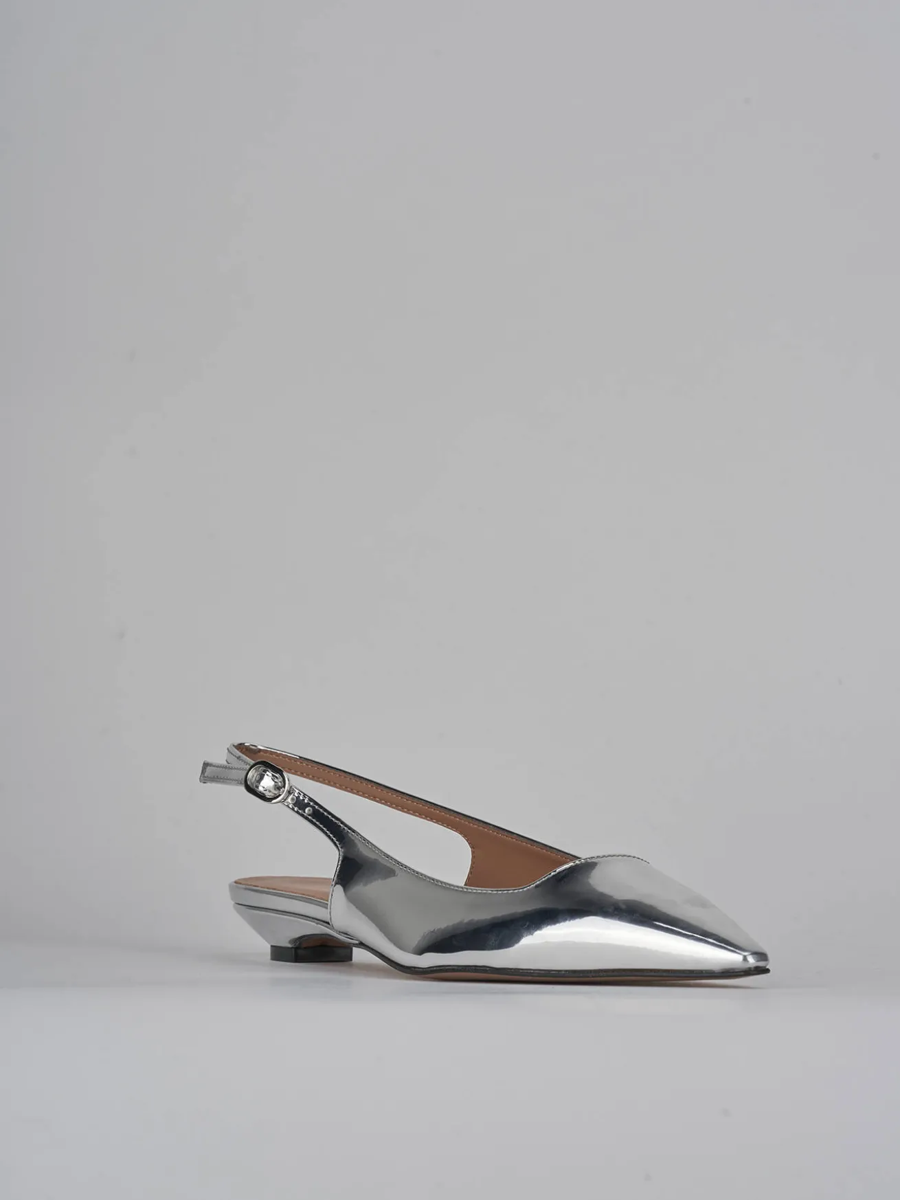 Slingback tacco 2cm pelle argento