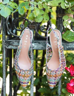 Slingback tacco 6cm pelle multicolor