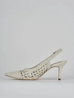 Slingback tacco 7cm pelle bianco