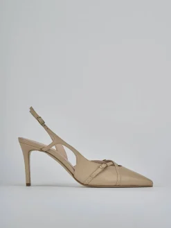 Slingback tacco 7cm pelle marrone