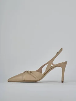 Slingback tacco 7cm pelle marrone