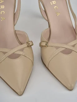 Slingback tacco 7cm pelle marrone