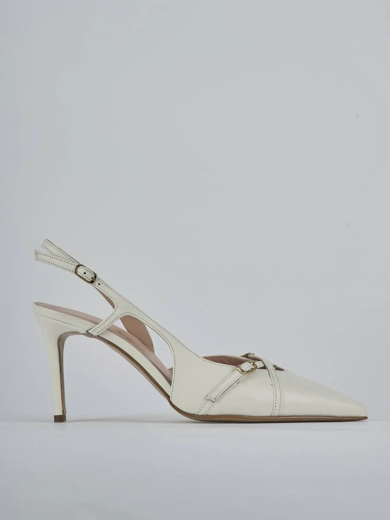 Slingback tacco 7cm pelle bianco